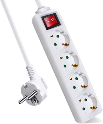 四孔白色带开关排插 1.5M/3M/5M