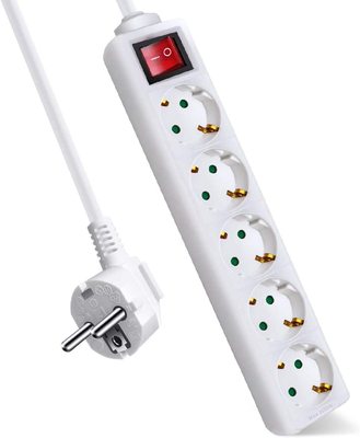 五孔白色带开关排插 1.5M/3M/5M