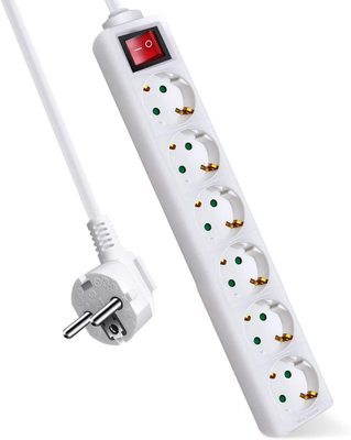 六孔白色带开关排插 1.5M/3M/5M